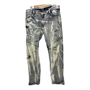 AKOO No Rivals Jeans Distressed Acid Wash Bleached Denim Mens 38x34